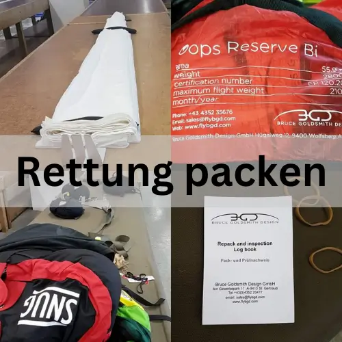 Rettung packen - Motorschirm Gleitschirm Rettungsschirm Rundkappe Kreuzkappe Rettung packen - Motorschirm Gleitschirm Rettungsschirm Rundkappe Kreuzkappe